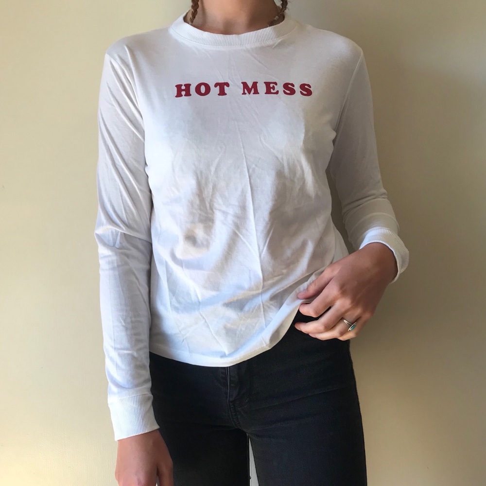 White “hot mess” long sleeve